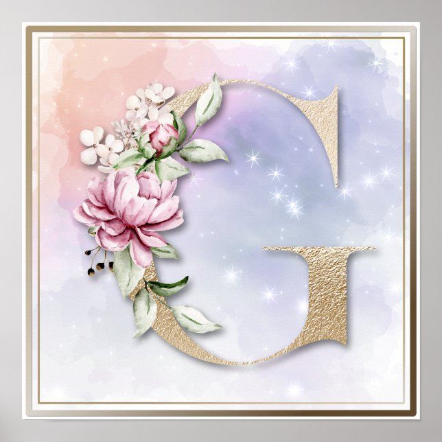 G Monogram Burgundy Floral Poster (Vorne)