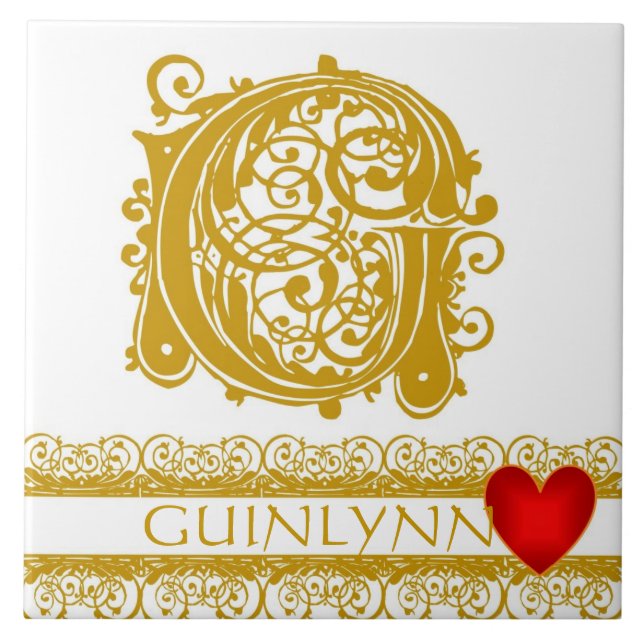 G Monogram Name Gold Lace Red Heft Template Tile Fliese (Vorderseite)