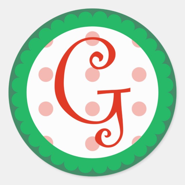 G Monogram (Whimsical Christmas) Runder Aufkleber (Vorderseite)