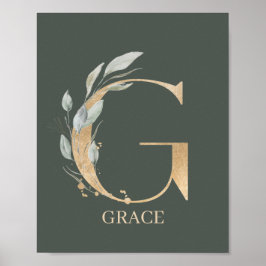 G Monogramm Floral Personalisiertes Poster