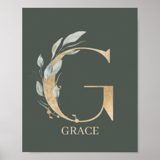 G Monogramm Floral Personalisiertes Poster