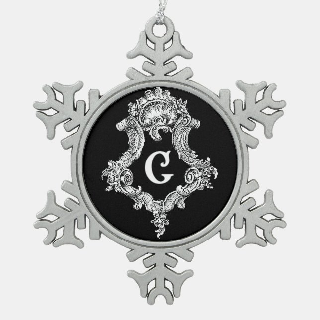 G-Monogramm-Initialen-Verzierung Schneeflocken Zinn-Ornament (Vorderseite)