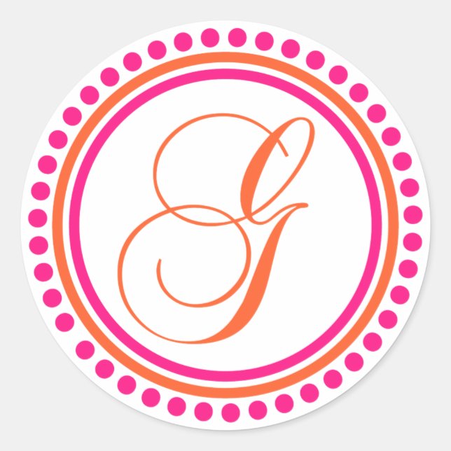 G Monogramm (rosa/orangefarbener Punktkreis) Runder Aufkleber (Vorderseite)