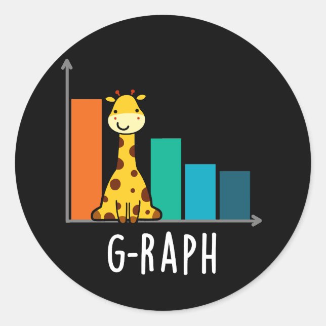 G-raph Funny Giraffe Graph Pun Dark BG Runder Aufkleber (Vorderseite)