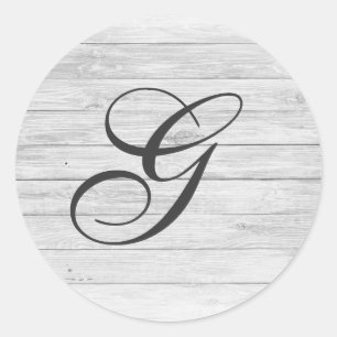 (G) Rustikalisches Holzmonogramm Monogramm-Shop Runder Aufkleber