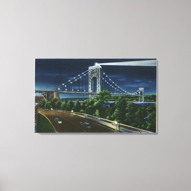 G. Washington Bridge, Hudson bei Nacht Leinwanddruck (Vorderseite)