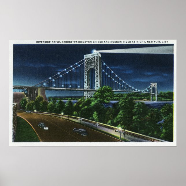 G. Washington Bridge, Hudson bei Nacht Poster (Vorne)