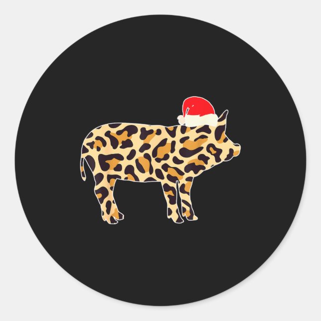 G With Santa Hat Family Matching Christmas Leopard Runder Aufkleber (Vorderseite)