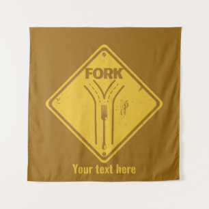 Gabel auf der Straße lustiges Verkehrszeichen Wandteppich