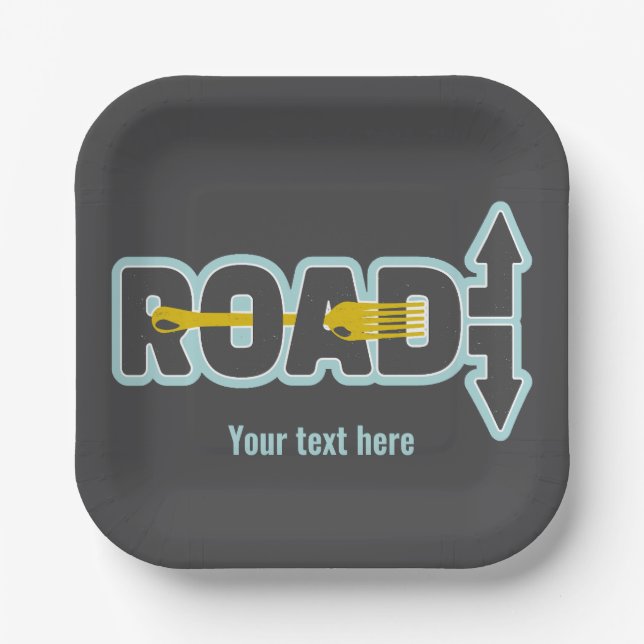 Gabel in der Straße typografische Kunst Pappteller (Vorderseite)