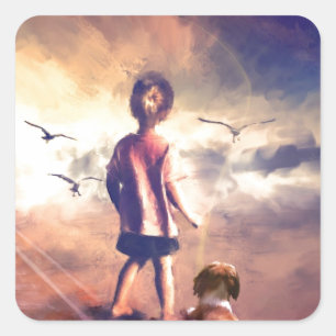 Gabel in road_Painting.jpg Quadratischer Aufkleber