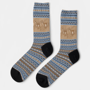 Gabelböcke Südwesten Blau und Braun Rand Socken