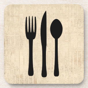 Gabelmesser und Spoon Silverware Art Script Getränkeuntersetzer