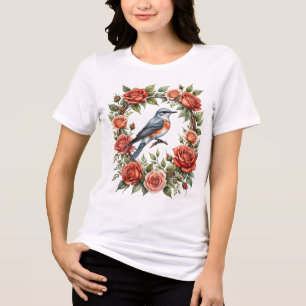 Gabelschwanz-Königstyrann umgeben von roten Rosen Tri-Blend Shirt