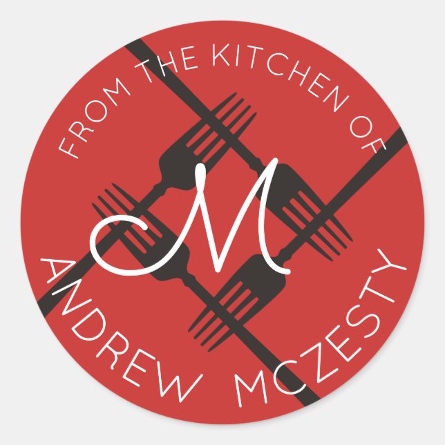 Gabelt Monogramm von der Küche des Aufklebers Runder Aufkleber (Vorderseite)