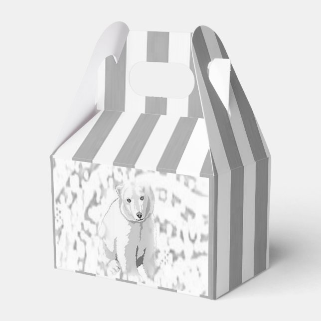 Gable Favor Box Polar Bear Strip Grau Geschenkschachtel (Vorderseite)