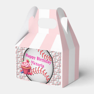 Gable Favor Box Streifen Rosa und Weiß Baseball Geschenkschachtel