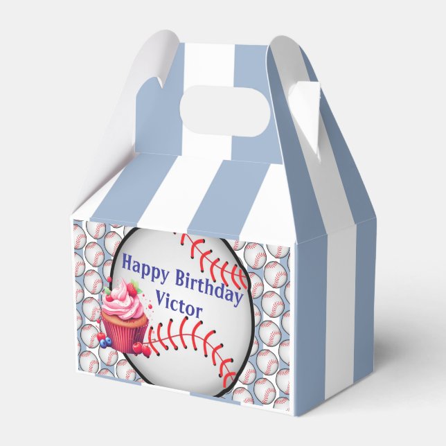 Gable Favor Box Stripe Blue and White Baseball Geschenkschachtel (Vorderseite)