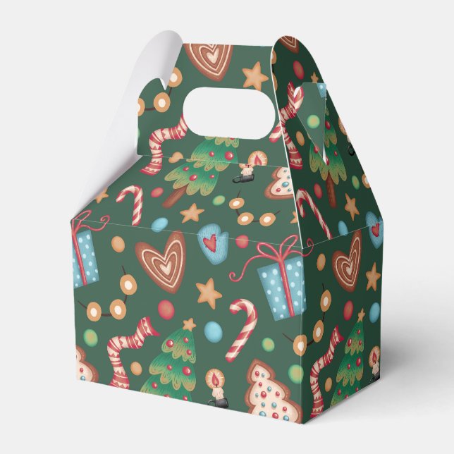 Gabled Favor Gift Box Green Christmas Pattern Geschenkschachtel (Vorderseite)