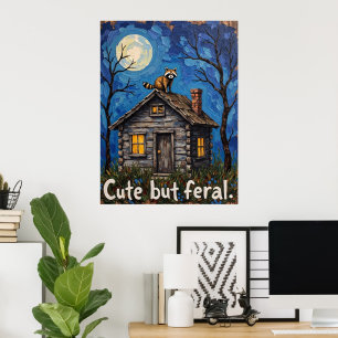 Gabled Guardian: Raccoon auf dem Dach Poster