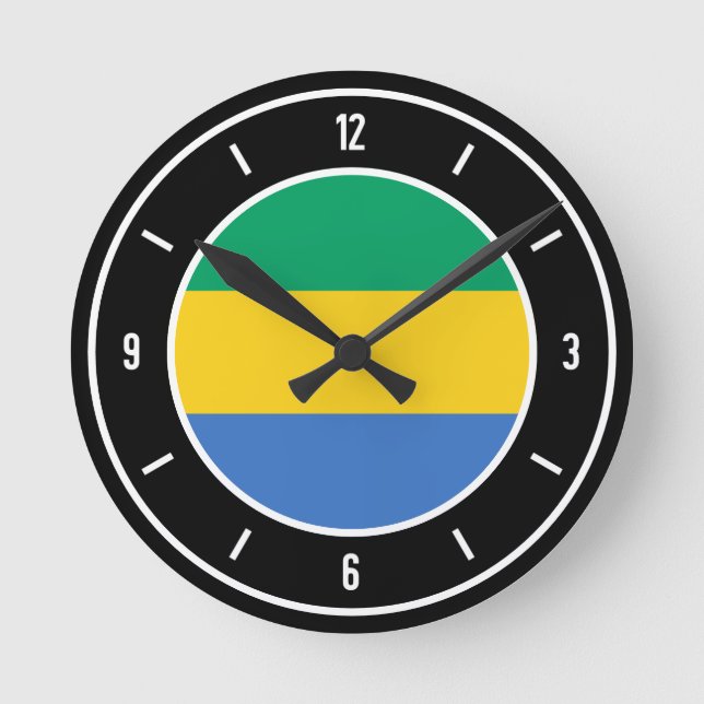 Gabon Flag Elegant Runde Wanduhr (Vorderseite)
