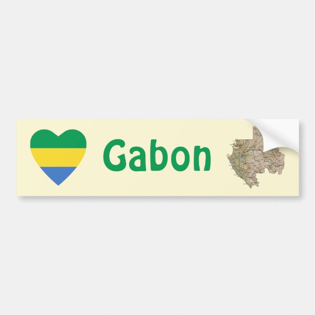 Gabon Flag Heart + Map Autoaufkleber (Vorne)