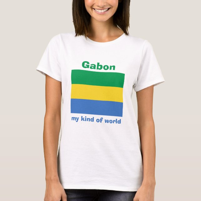 Gabon Flag + Karte + Text T - Shirt (Vorderseite)