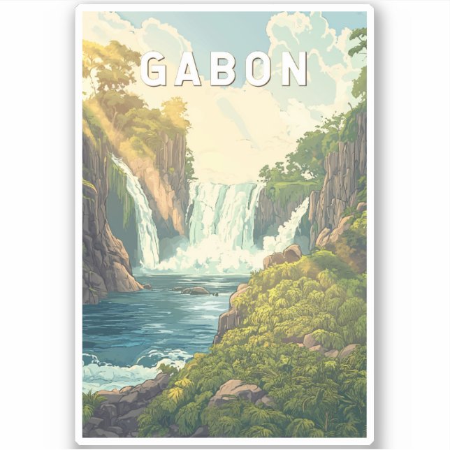 Gabon Illustration Travel Art Vintag Aufkleber (Vorderseite)