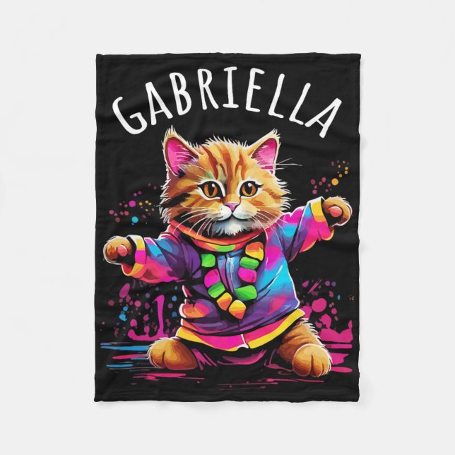 Gabriella Dancing Kitty Cat Design für Mädchen Nam Fleecedecke (Vorderseite)