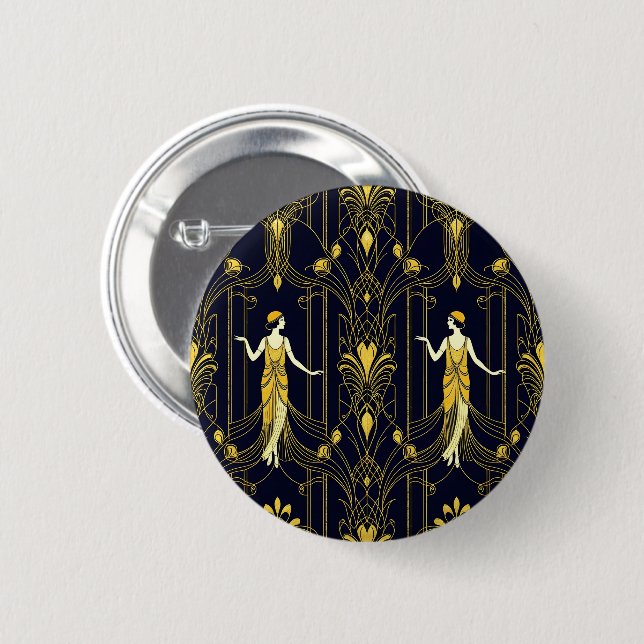 Gabsy Gold- und Schwarz-Dekorationsmuster Button (Vorne & Hinten)
