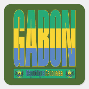 Gabun Flag Text Design Quadratischer Aufkleber