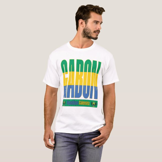 Gabun Flag Text Design T-Shirt (Vorne ganz)