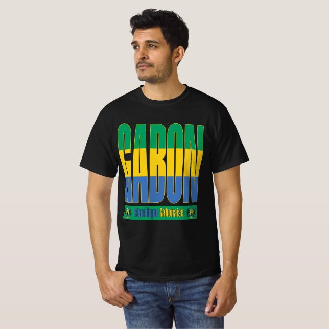 Gabun Flag Text Design T-Shirt (Vorne ganz)