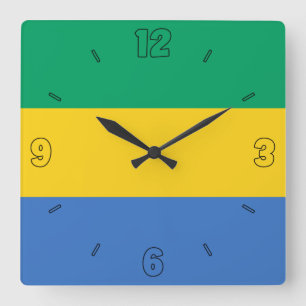 Gabun Flagge Gelb Blau Grün Zahlen Patriotisch Quadratische Wanduhr
