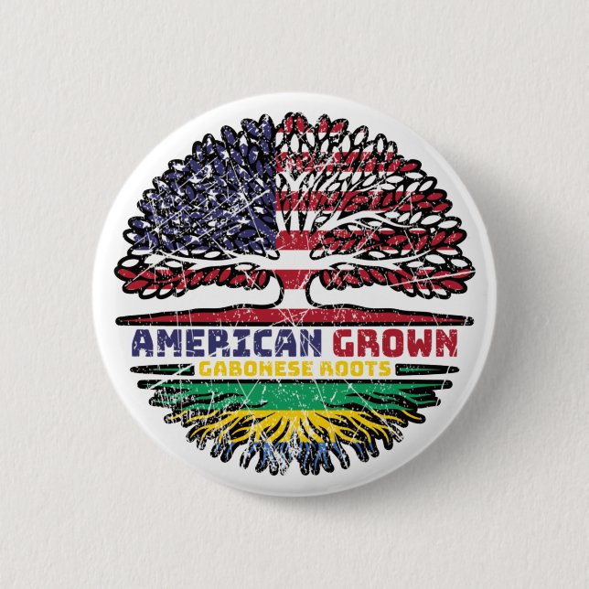 Gabun Gabonese American USA Tree Roots Flag Button (Vorderseite)