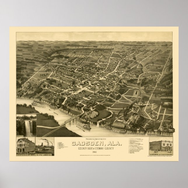 Gadsden, AL Panoramic Map - 1887 Poster (Vorne)