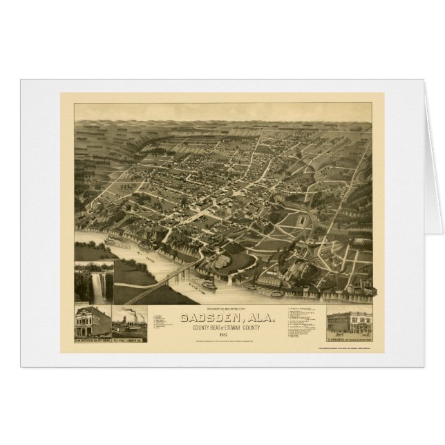 Gadsden, AL panoramische Karte - 1887 (Vorderseite (Horizontal))