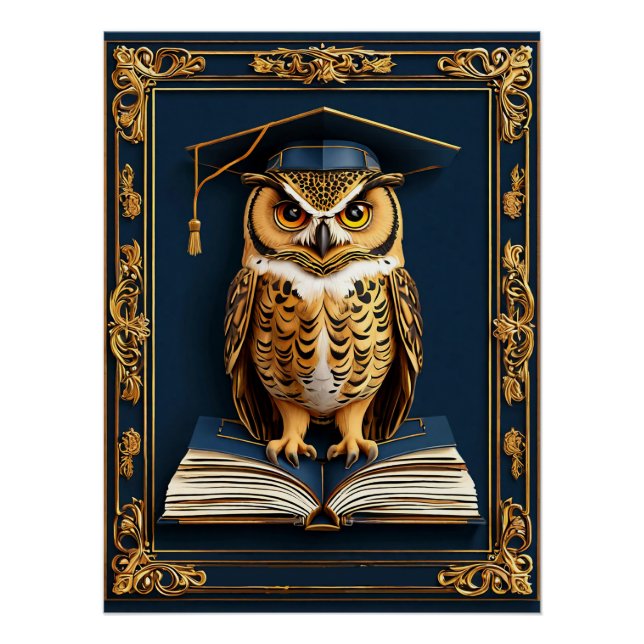 Gaduation wünscht Owl Wear Abschluss Hat Poster (Vorderseite)