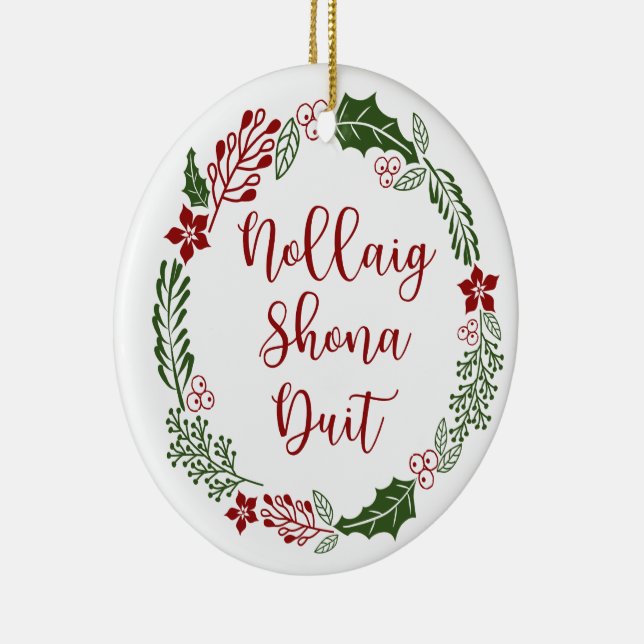 Gaelic Merry Christmas Wreath, Nollaig shona duit Keramik Ornament (Rechts)
