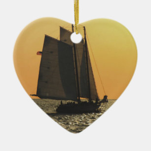 Gaff getakeltes Segelboot Sonnenuntergang Keramik Ornament