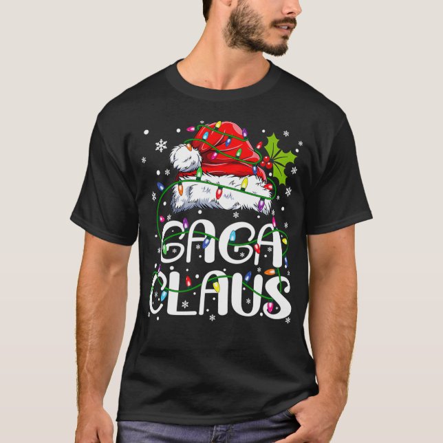 Gaga Claus Christmas Lights Pajama Family Matchin T-Shirt (Vorderseite)