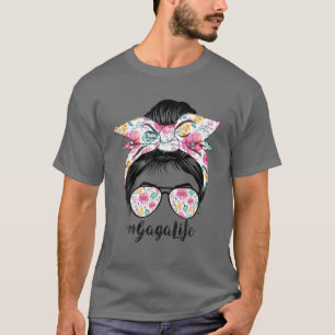 Gaga Life Messy Hair Bun Floral Women Mother's Day T-Shirt