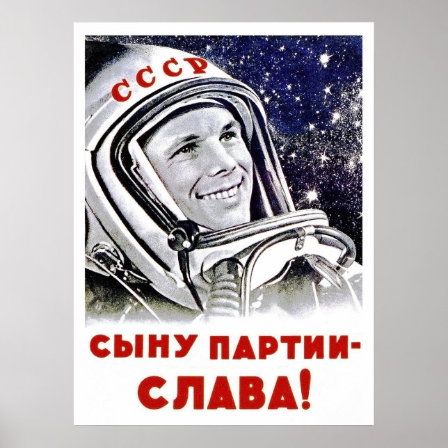 Gagarin in Weltraum, Weltraumrasse, sowjetische Pr Poster (Vorne)