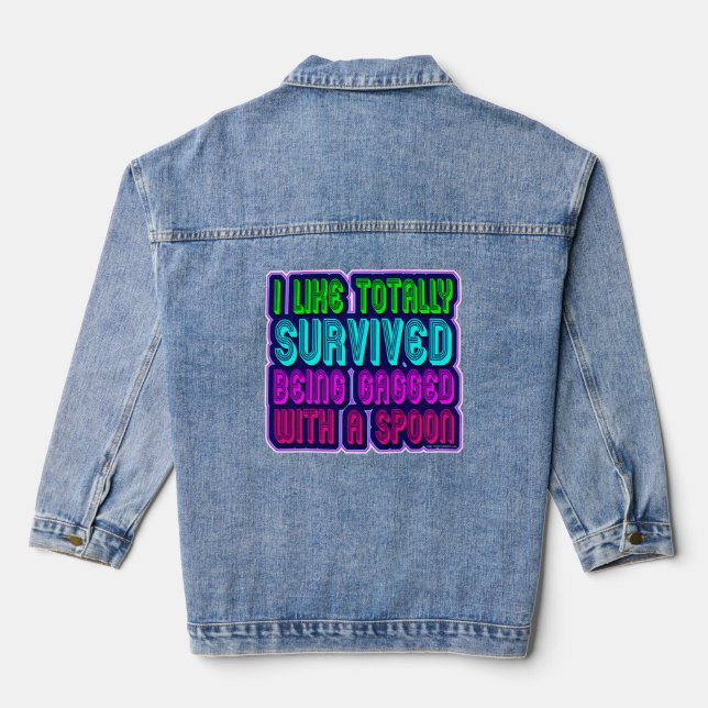 Gaged mit Spoon Survivor Funny 80er Slogan Jeansjacke (Rückseite)
