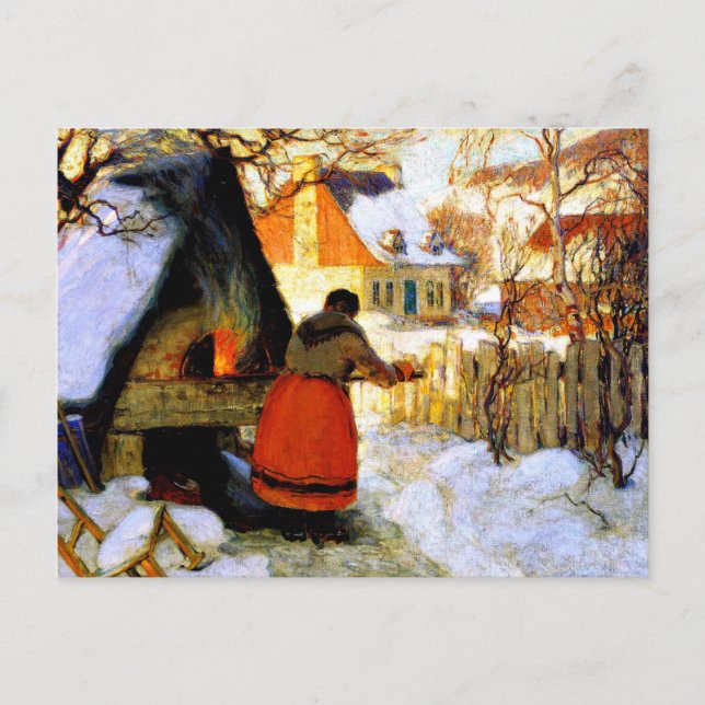 Gagnon - Heating the Oven, Winterscene Postkarte (Vorderseite)