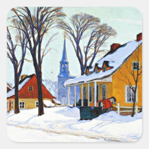 Gagnon - Winter Morning, Baie-Saint Paul, Quadratischer Aufkleber