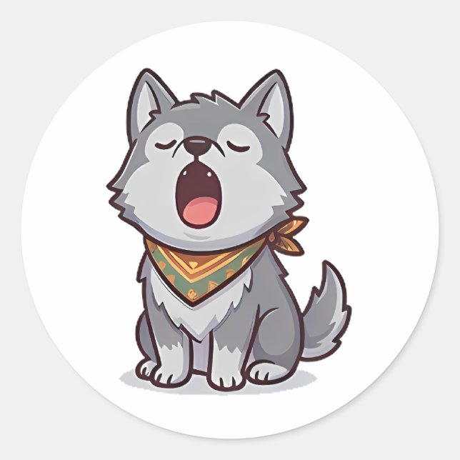 Gähnender Wolf Runder Aufkleber (Vorderseite)