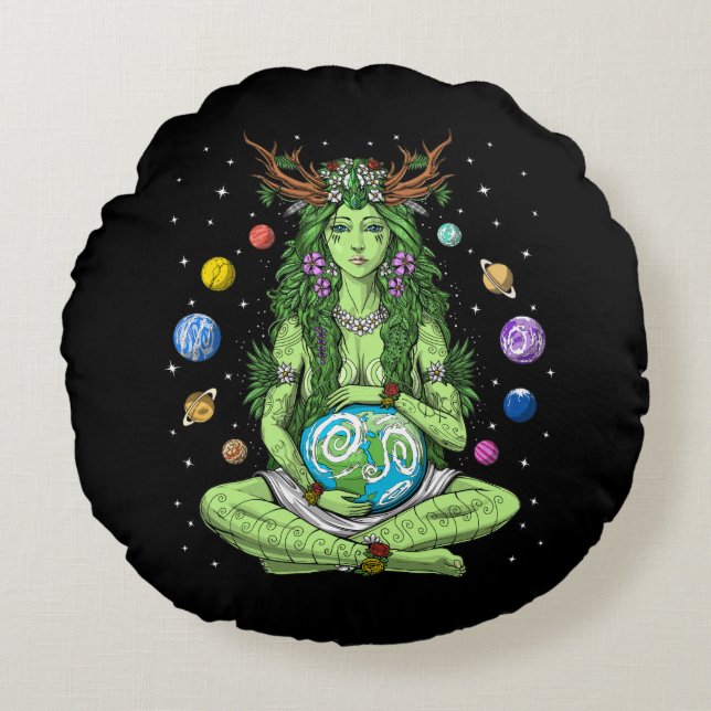 Gaia Mother Earth Goddess Rundes Kissen (Vorderseite)