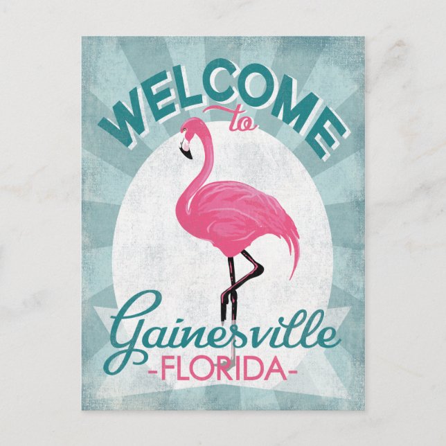 Gainesville Florida Pink Flamingo Retro Postkarte (Vorderseite)