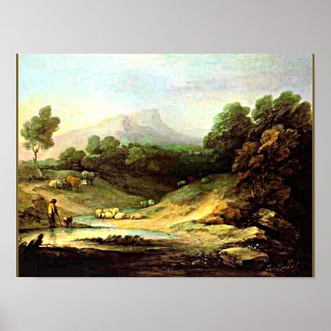 Gainsborough - Berglandschaft mit Hirte Poster (Vorne)